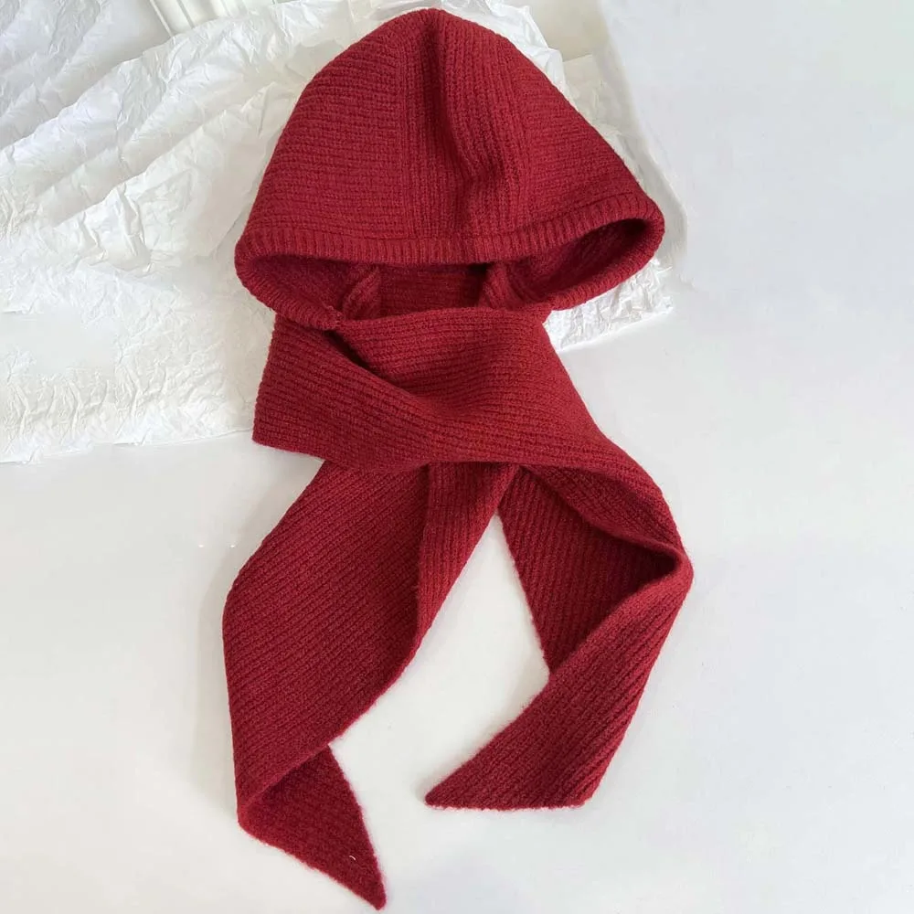 

Acrylic Fibers Knitted Hooded Cap Triangular Ear Protection Neck Collar Beanies Cap Solid Color Soft Winter Neckerchief Hat Men