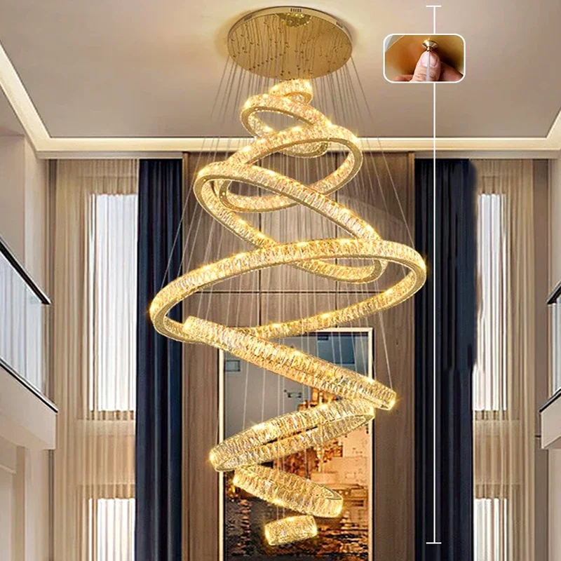ثريا كريستالية لتزيين المنزل الحديث، مصباح قلادة للدرج، أضواء قلادة لغرفة المعيشة، إضاءة داخلية