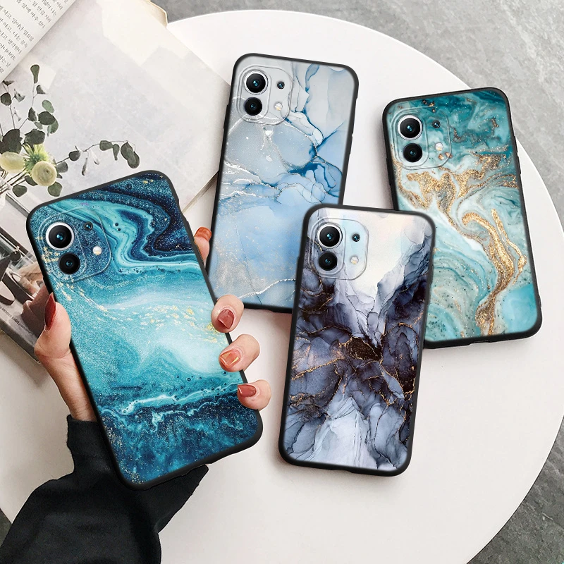 Luxury Gradient Blue Ocean Marble Case For Xiaomi 11t 11 T Pro Mi 11 Mi11 Pro Lite Mi11t Square Silicone Protective Soft Cover