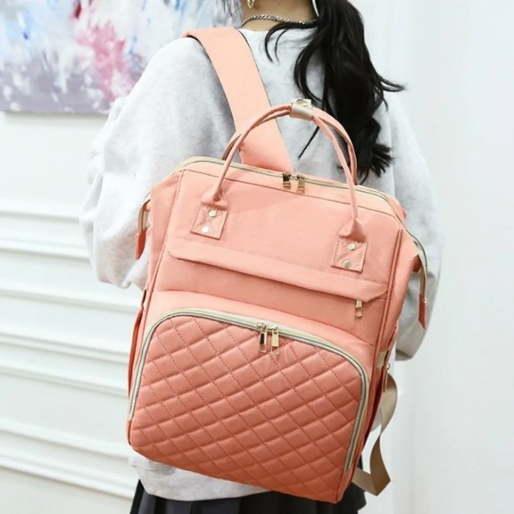Portable Nylon Mommy Bag Solid Color Multifunctional Diaper Backpack Hand-held Large Capacity Nappy Bagpack Baby Care