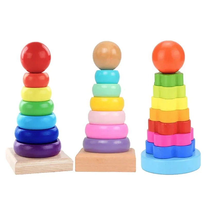 Torre arcobaleno in legno Giocattoli educativi Montessori per bambini Apprendimento infantile Bambini Legno colorato per regalo di Natale