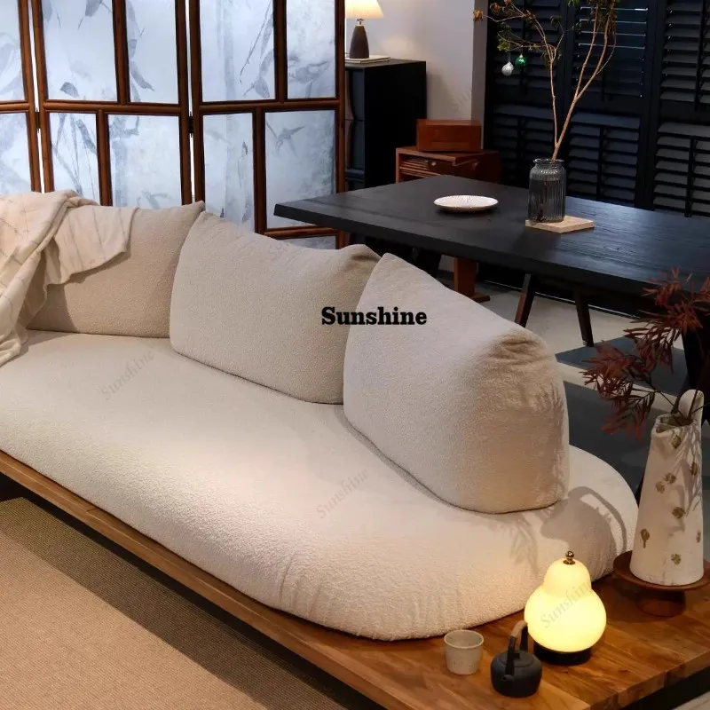 

Medieval lamb wool high rebound Japanese tatami wabi-sabi, solid wood sofa small apartment