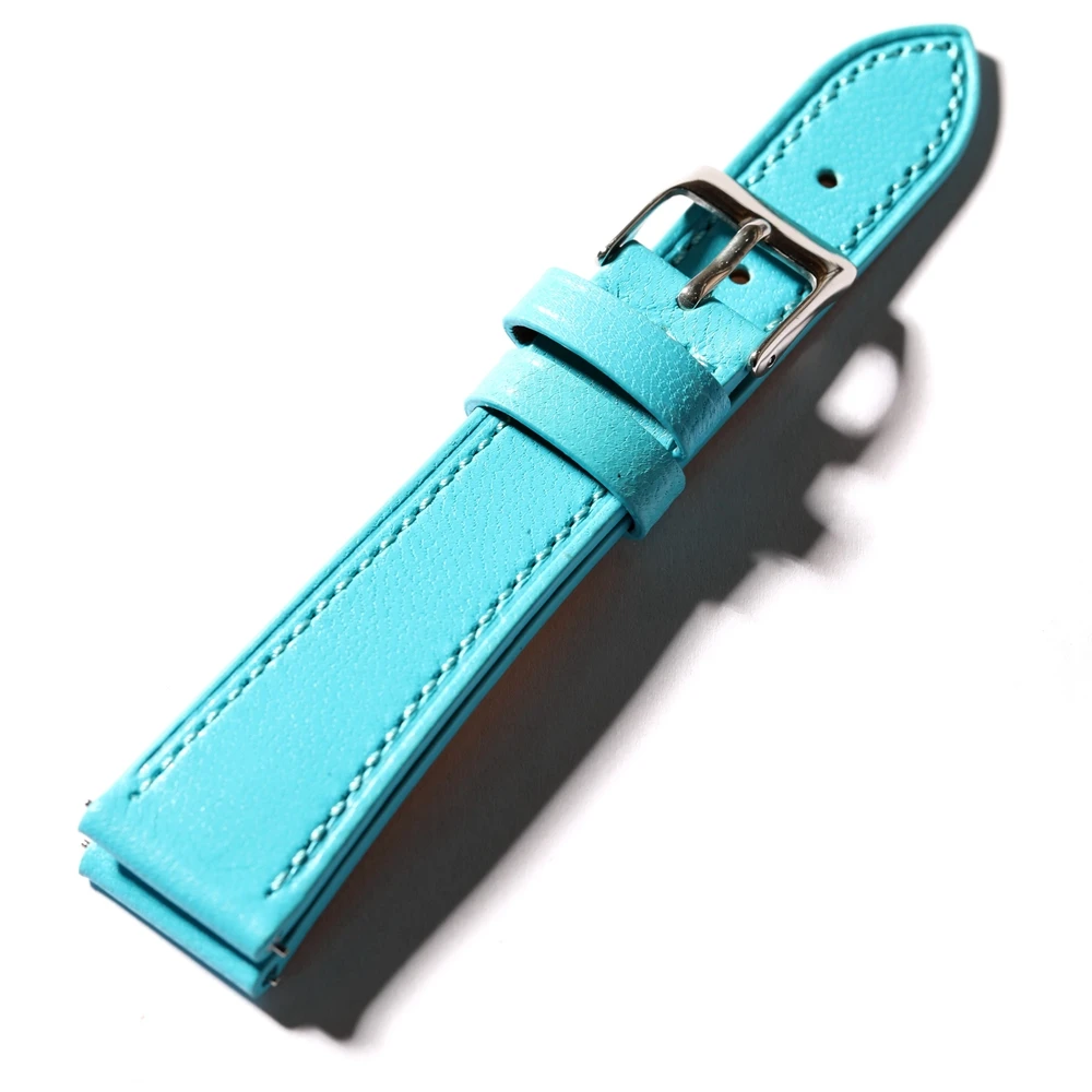 S/M Short Handmade High-End Genuine Leather Watchband, Light Blue 18 19 20 21 22mm Quick Release Soft Genuine Leather Strap
