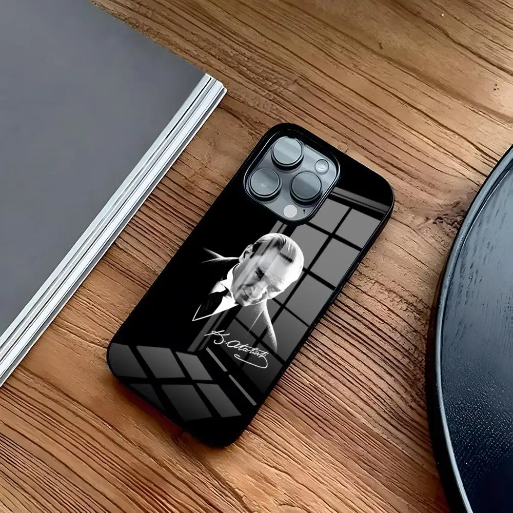 تركيا مصطفى كمال أتاتورك جراب هاتف آيفون 15 برو 16 15 14 13 12 11 Mini X XS XR Max 6 8 Plus SE 2020 تصميم زجاجي كوف