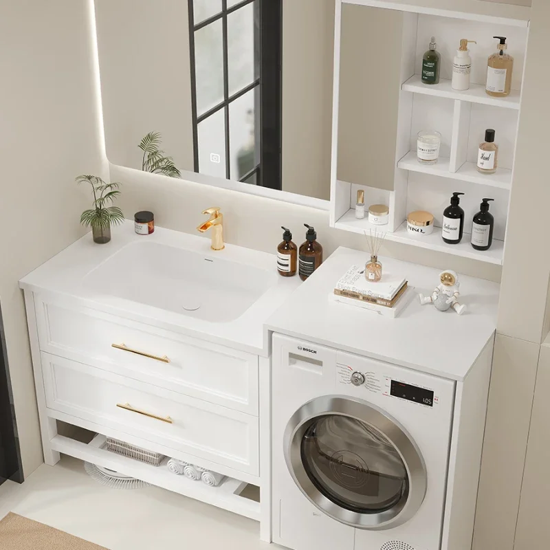 

Washing Machine Cabinet Combination Oak Face Wash Hand Basin Bathroom Cabinet