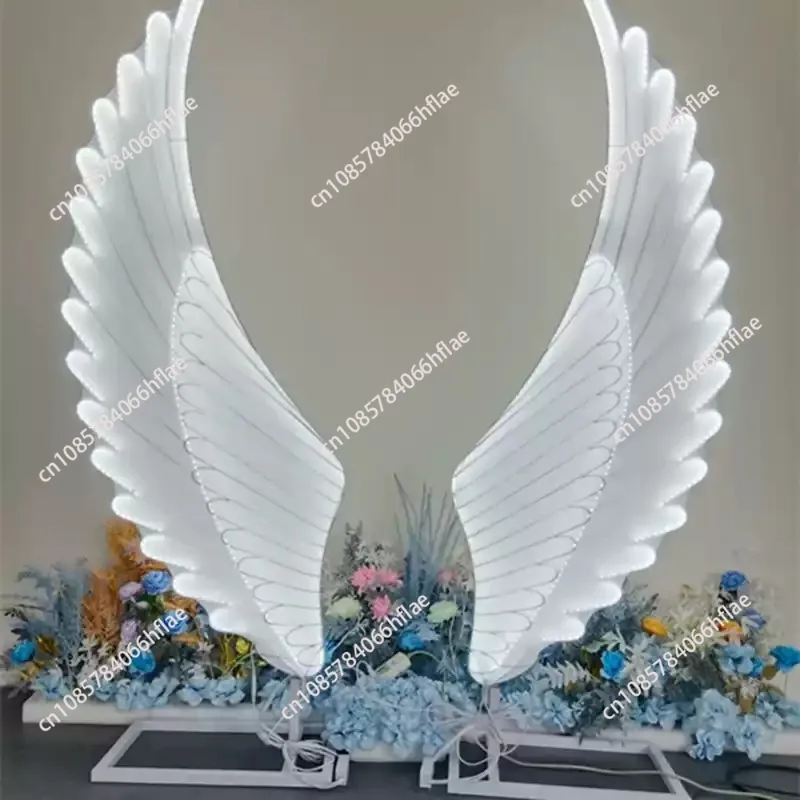 2PCS LED Lighted Angel Wings Steel Decor with Stand, Large Glowing Wing Sculpture Photo Prop for Wedding Scene Layout