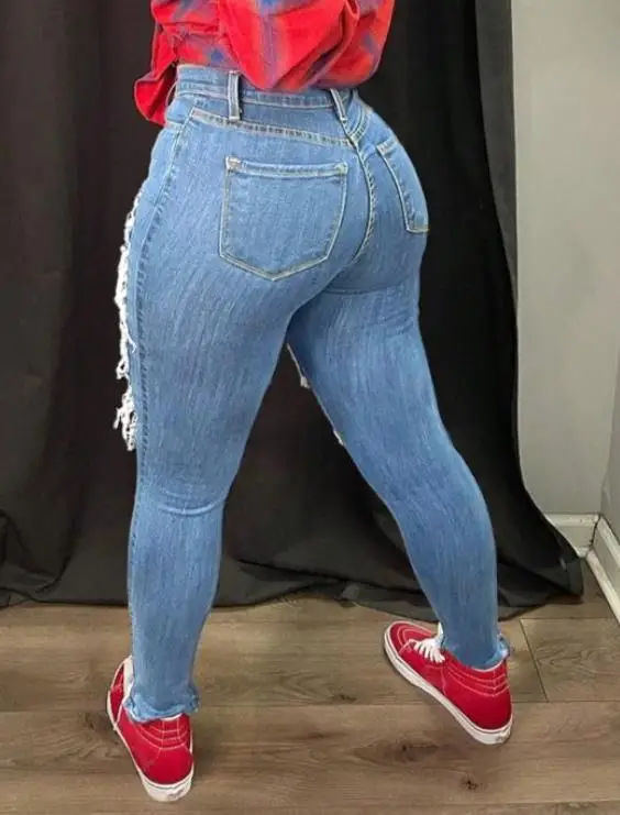 

Trendy, Personalized, Brushed, Perforated Design, Tight Jeans for Women, High Street Style, Trendy and Fashionable Tight Jeans