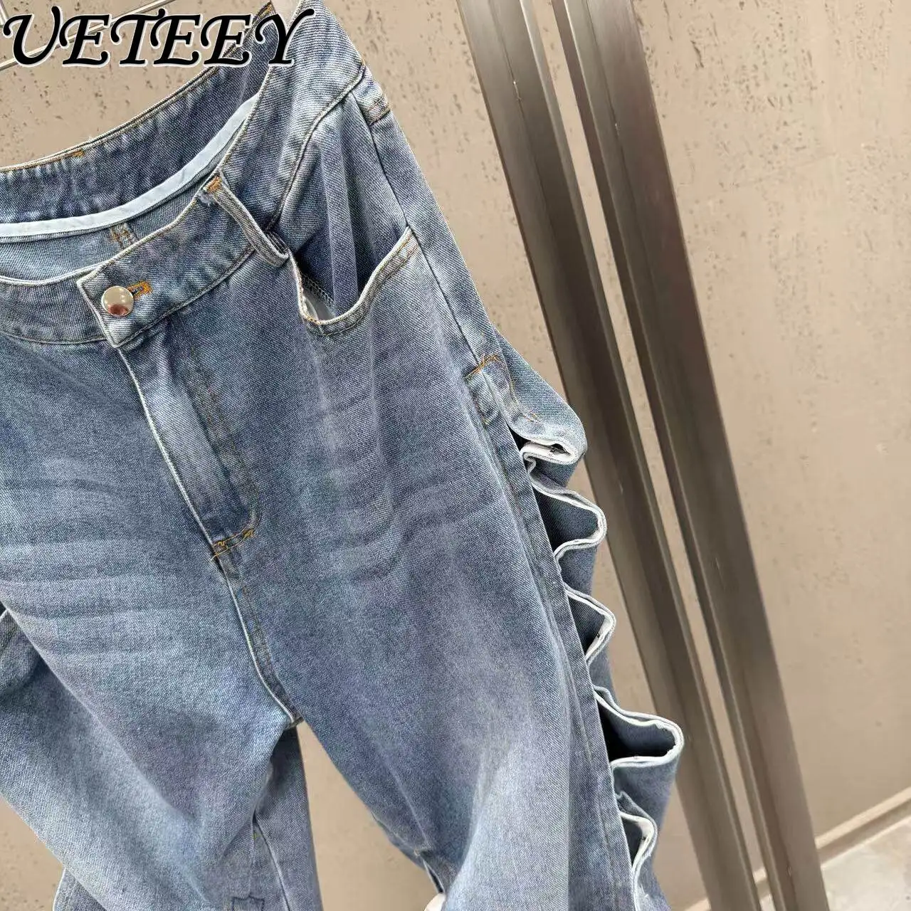 

2026 Spring/summer High-waisted Slit Wide-leg Baggy Jeans Fashionable and Versatile Straight-leg Denim Pants for Women
