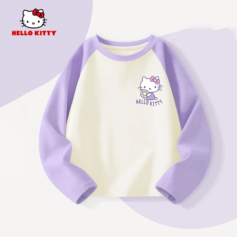 سانريو مرحبا كيتي فتاة بلايز الأطفال القطن الخالص ربيع الخريف طويلة الأكمام Kawaii الكرتون أنيمي موضة الملابس المنزلية الجديدة #6