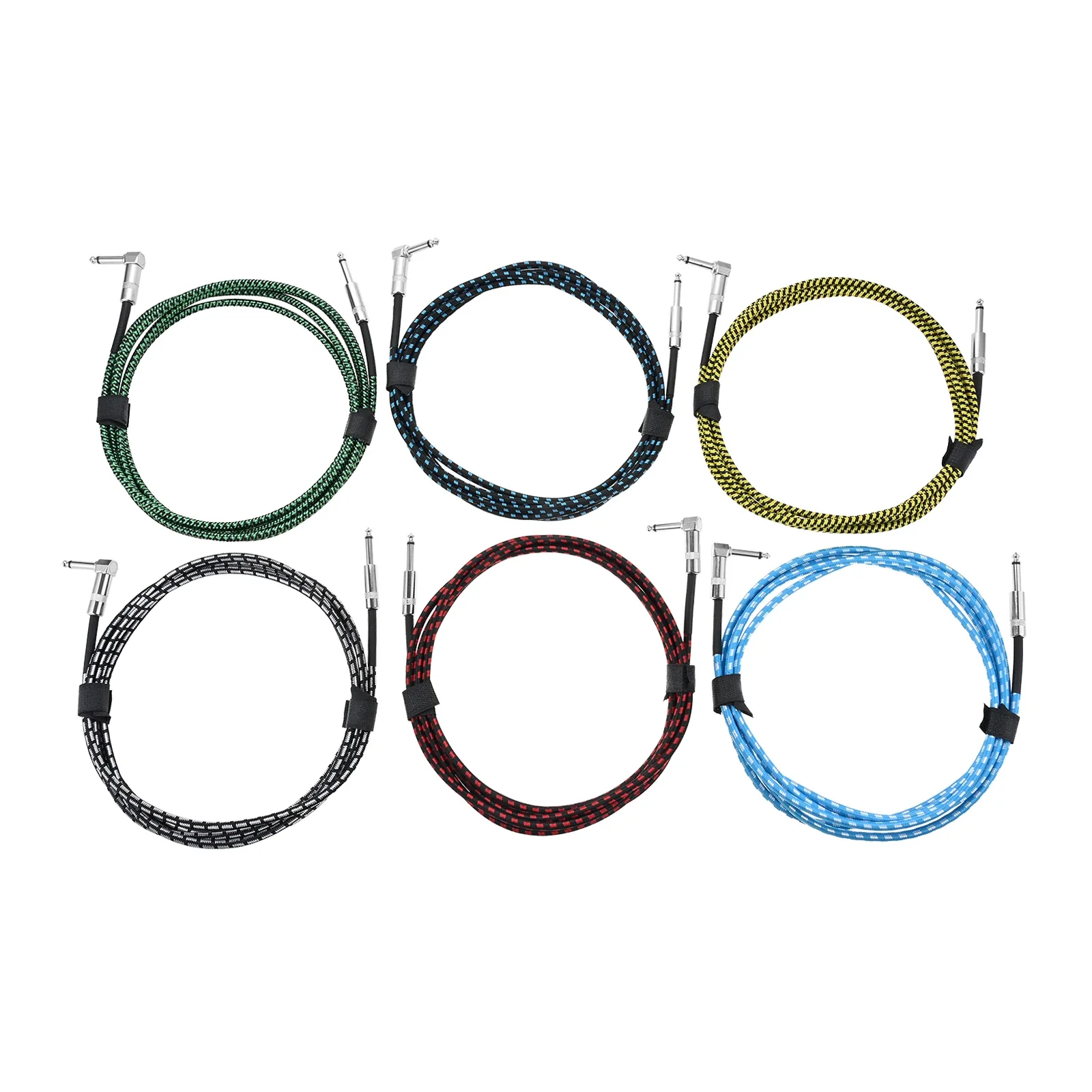 6Pcs Colored Braided 10ft Cables Copper Amp Cord Set Noise Reduction Cable for Electric Bass Guitar Keyboard Effector Microphone