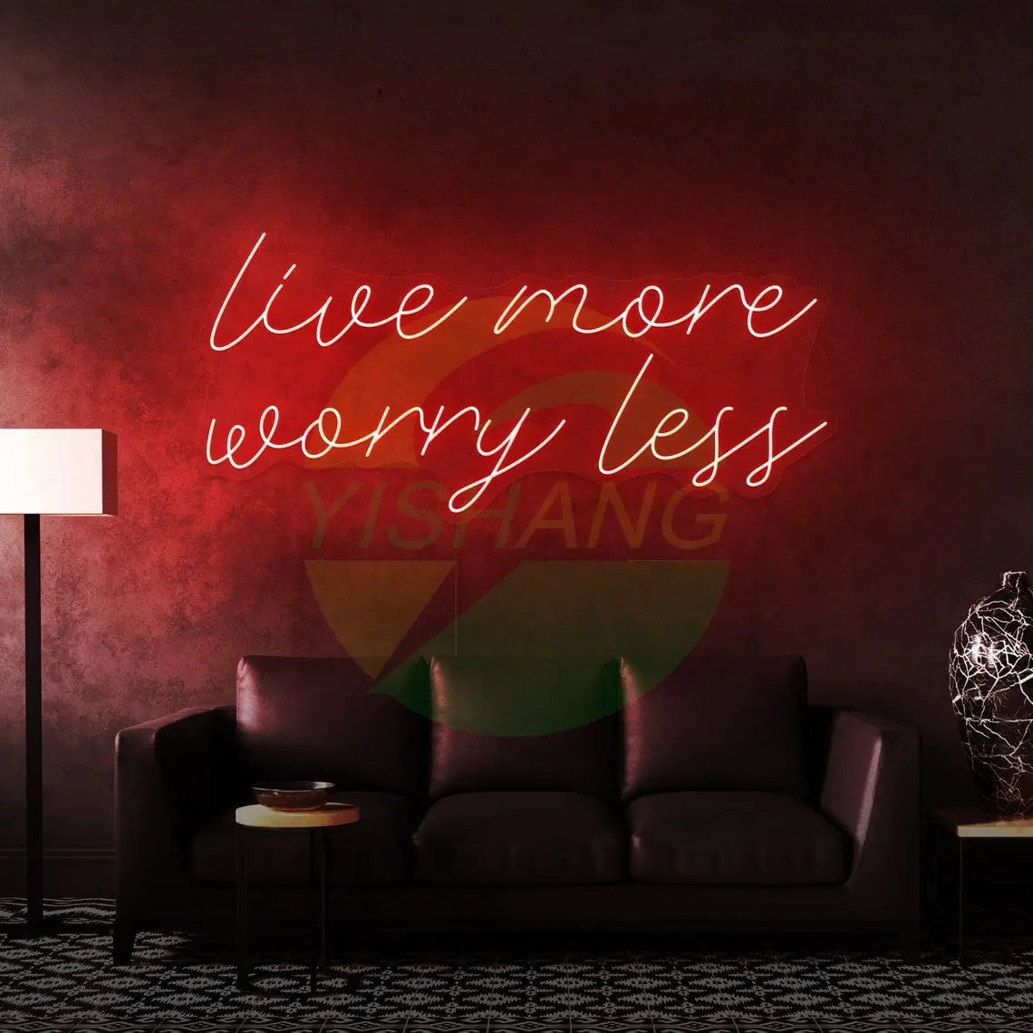 Live More Worry Less Neon Sign Wall Lights Party Decor Neon Bar Sign Led Light Sign Inspirational Saying Neon Lights Bedroom Liv