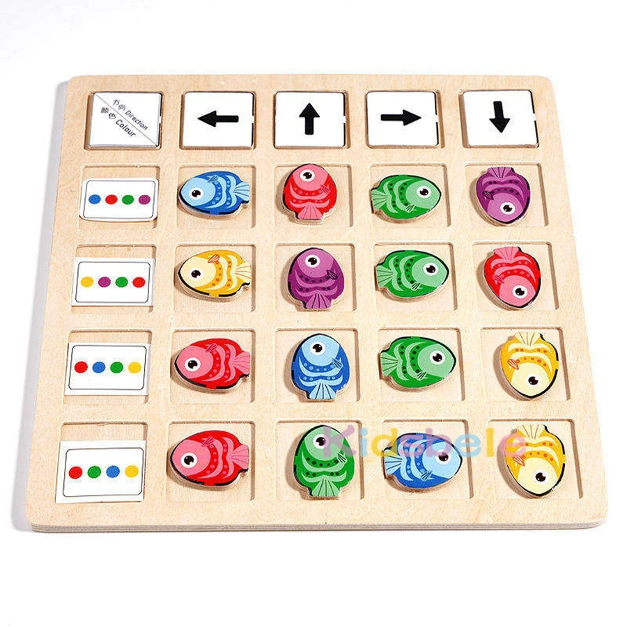 Gioco di allenamento cognitivo in legno Giocattoli per ragionamento logico Montessori - Scheda logica per smistamento e direzione dei colori per bambini