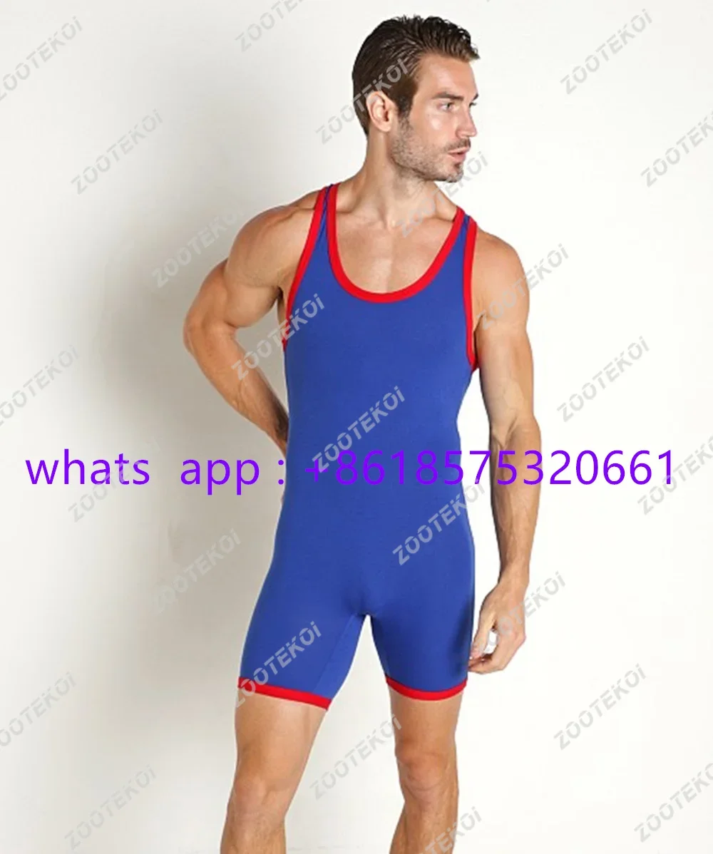 Men Sleeveless Wrestling Vest Tights Race Running Suit Gym Training Strength Weightlifting Clothing Athletic Elasticity Jumpsuit