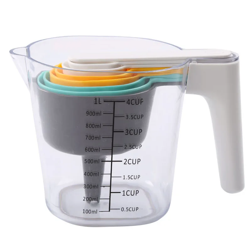 

9 Pieces Measuring Cups Set with Stackable Measure Spoons Plastic Kitchen Baking Utensils BPA Free Dishwasher Safe