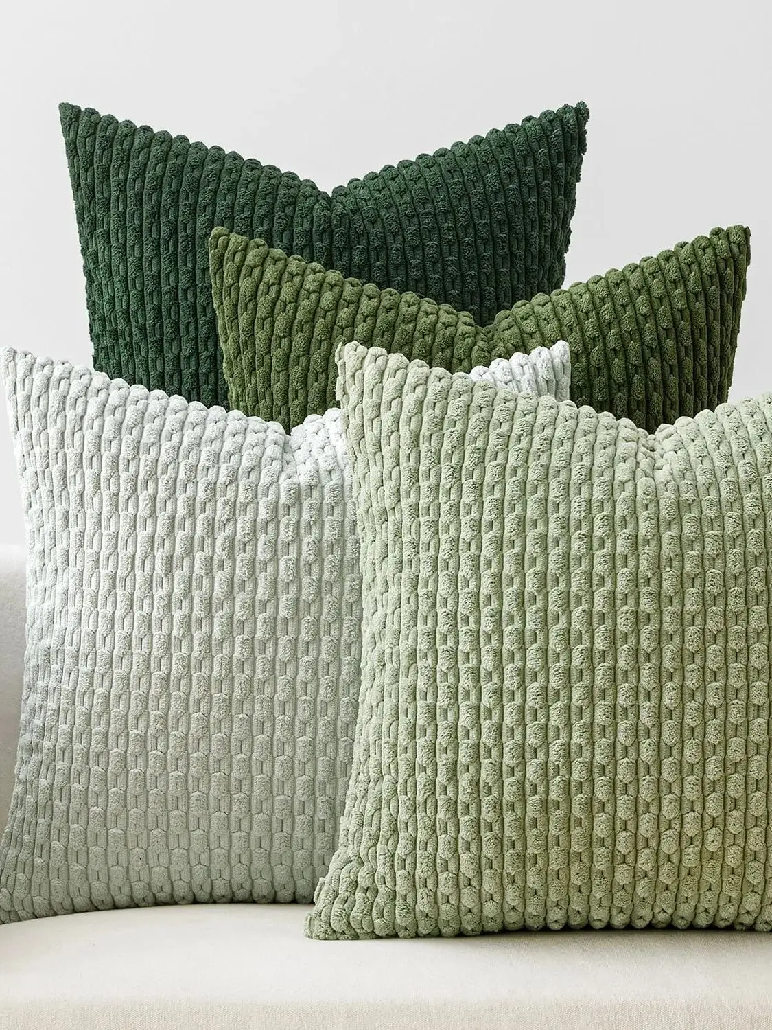 Lente decoratieve sierkussenhoezen boerderij Boho Home Decor gestreepte corduroy vierkante kussenslopen 20 x 20 inch groen - afbeelding 2