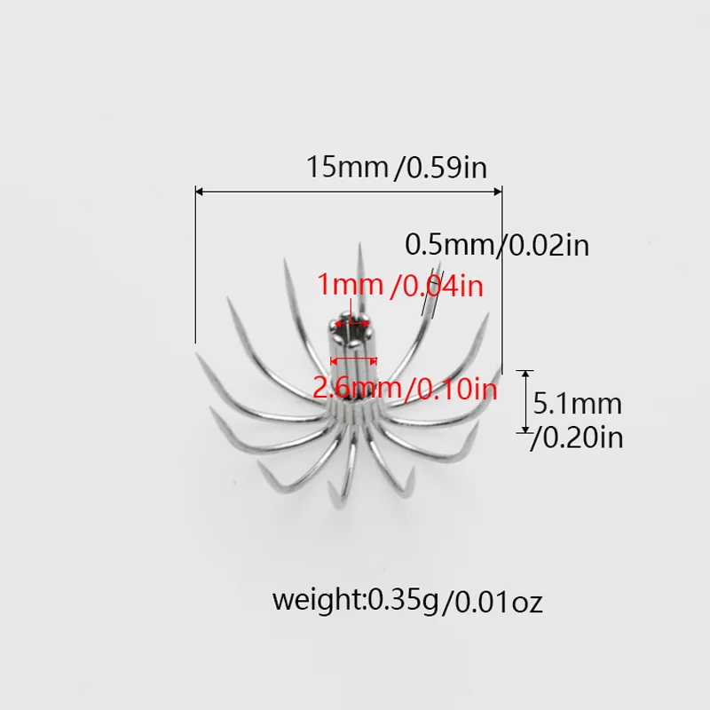 100 قطعة من خطافات الحبار عالية الجودة، 12 خطافًا مظلة مخالبًا، خطافات صيد خالية من الشواك من الفولاذ المقاوم للصدأ، ملحقات صيد الأسماك البحرية