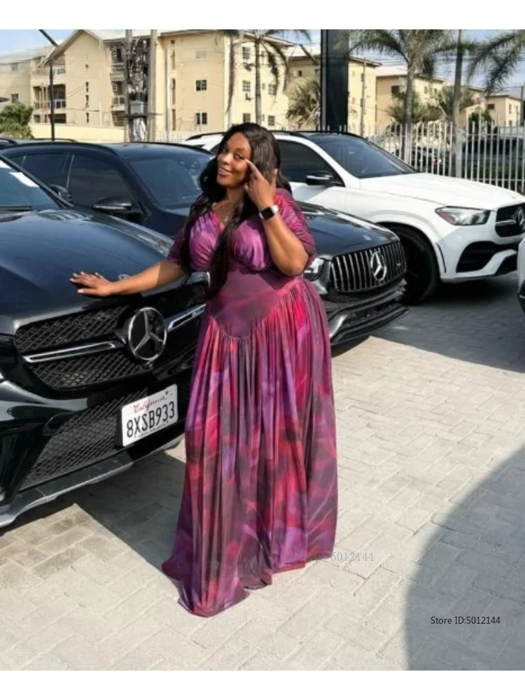 

Женское длинное платье с v-образным вырезом и коротким рукавом с принтом тай-дай, осень 2026, вечернее платье для дня рождения, отдыха, вечеринки, Vestidos, сексуальные платья