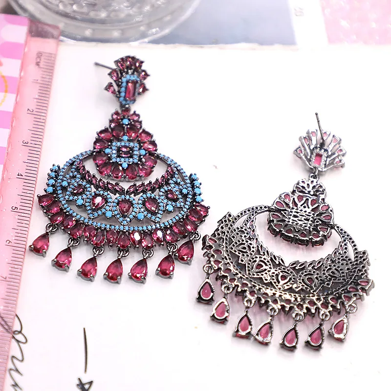 Bilincolor  Micro Set Zircon Water Drop Tassel Earrings