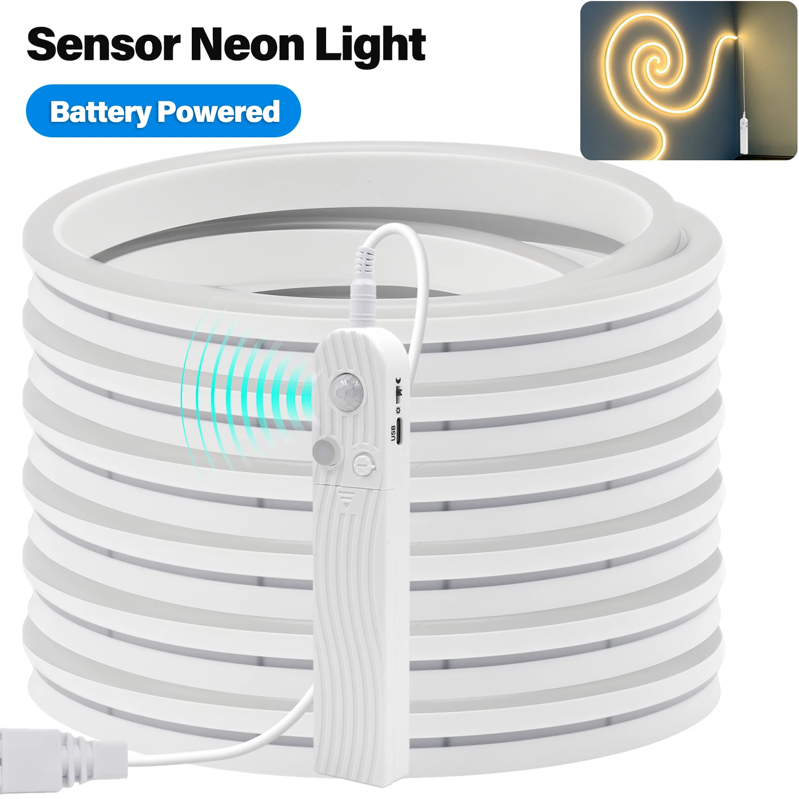 Motion Sensor Induction LED Neon Light Strip Flexible 0.5-5M DC5V 2835 88LEDs/M Battery Powered Neon Lights Waterproof Lighting