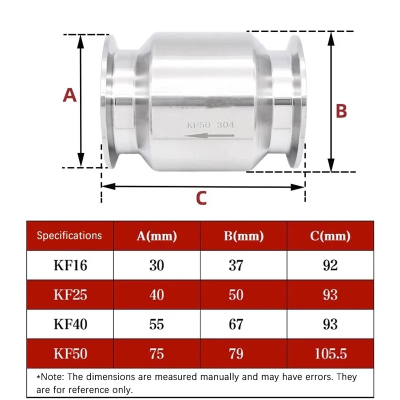 304 Stainless Steel Vacuum Check Valve KF16 KF25 KF40 KF50 One-Way Valve Vacuum Pump Check Valve