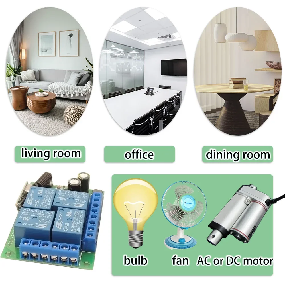 433Mhz RF Universal Remote Control AC 110V 220V Relay Module 4 Channel Receiver and 4 Button Transmitter for Gate Door Light Fan