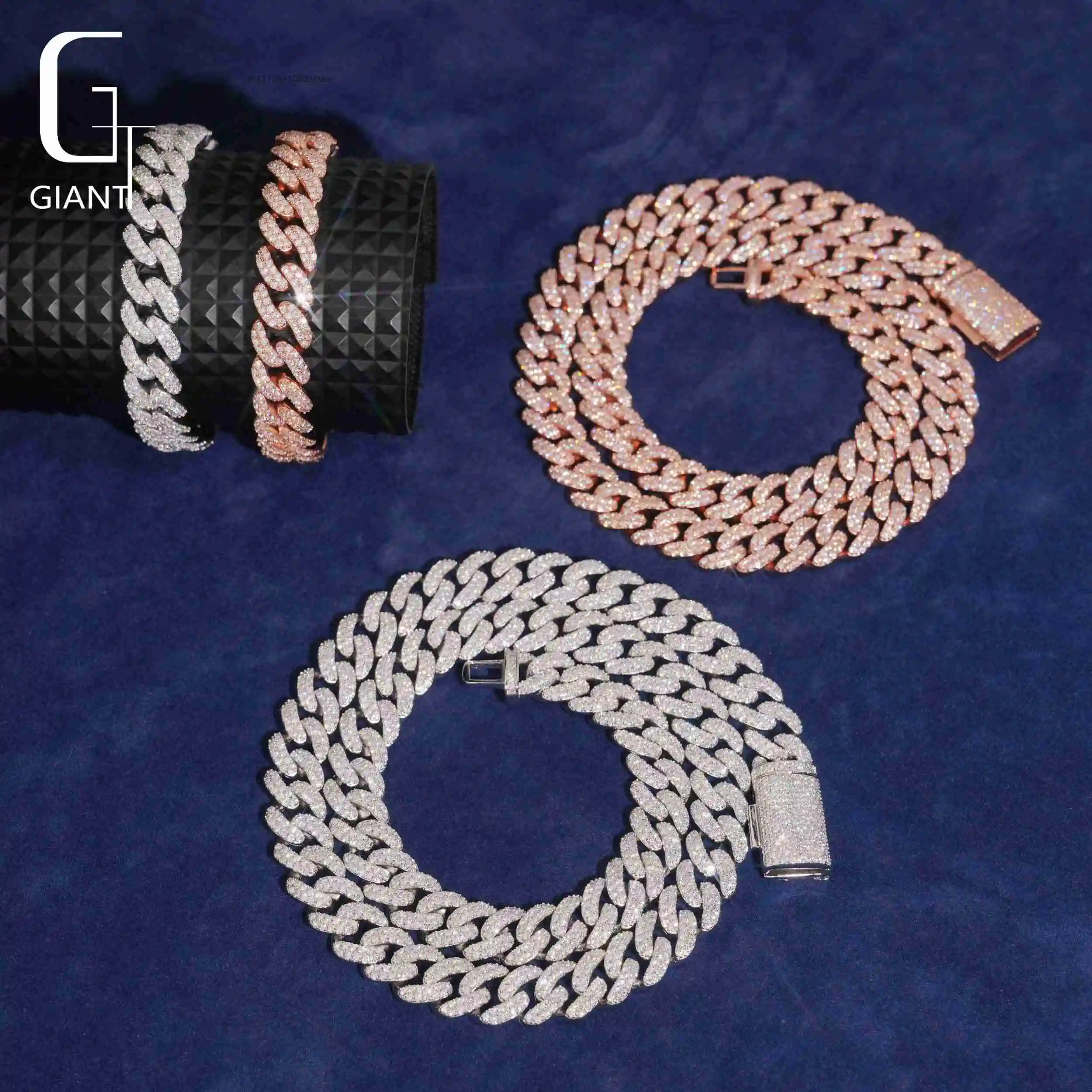 Hot Seller 12mm Cuban Link Chain Silver 925 Hip Hop Cuban Chain Rose Gold Plated Moissanite Chain GRA Fashion Chains Necklaces，