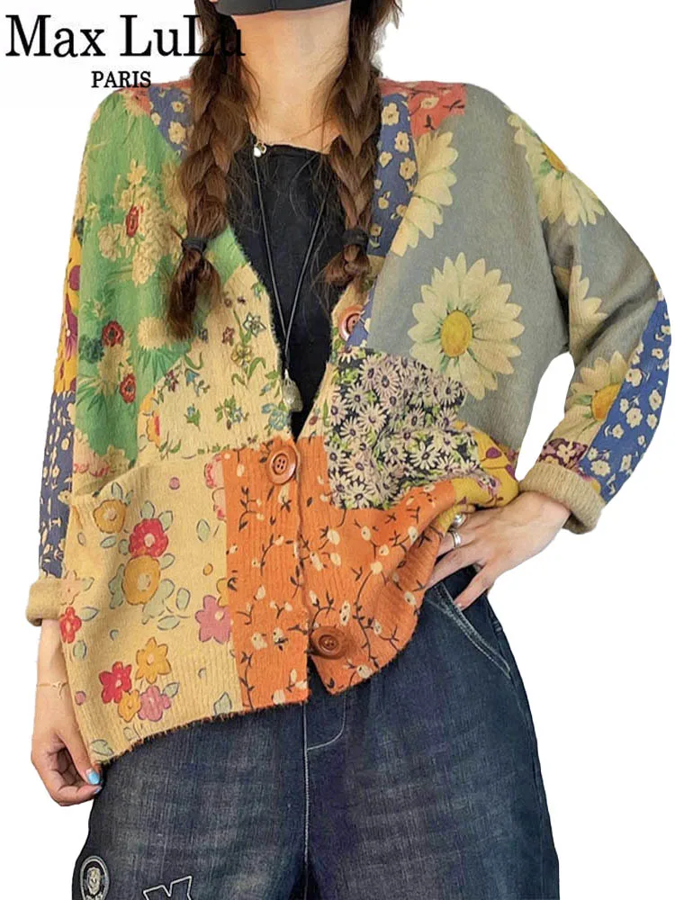 Max LuLu 2022 Cardigan allentati vintage Autunno Nuove donne Fiori Casual eleganti maglioni Maglieria da donna Harajuku Abiti lavorati a maglia