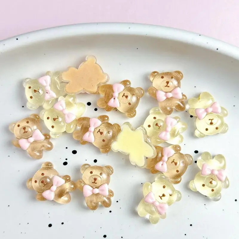 Ours de Ballet en résine 3D Kawaii, 30 pièces, breloques pour ongles, nœud Transparent, ours en peluche, accessoires de décoration pour Nail Art, artisanat de manucure à faire soi-même