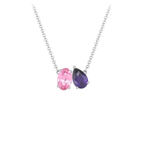 

Custom Birthstone Necklace Personalized Two Gemstones Oval Teardrop Cut Sterling Silver Gold Rose Gold Plated Dainty Chain Love