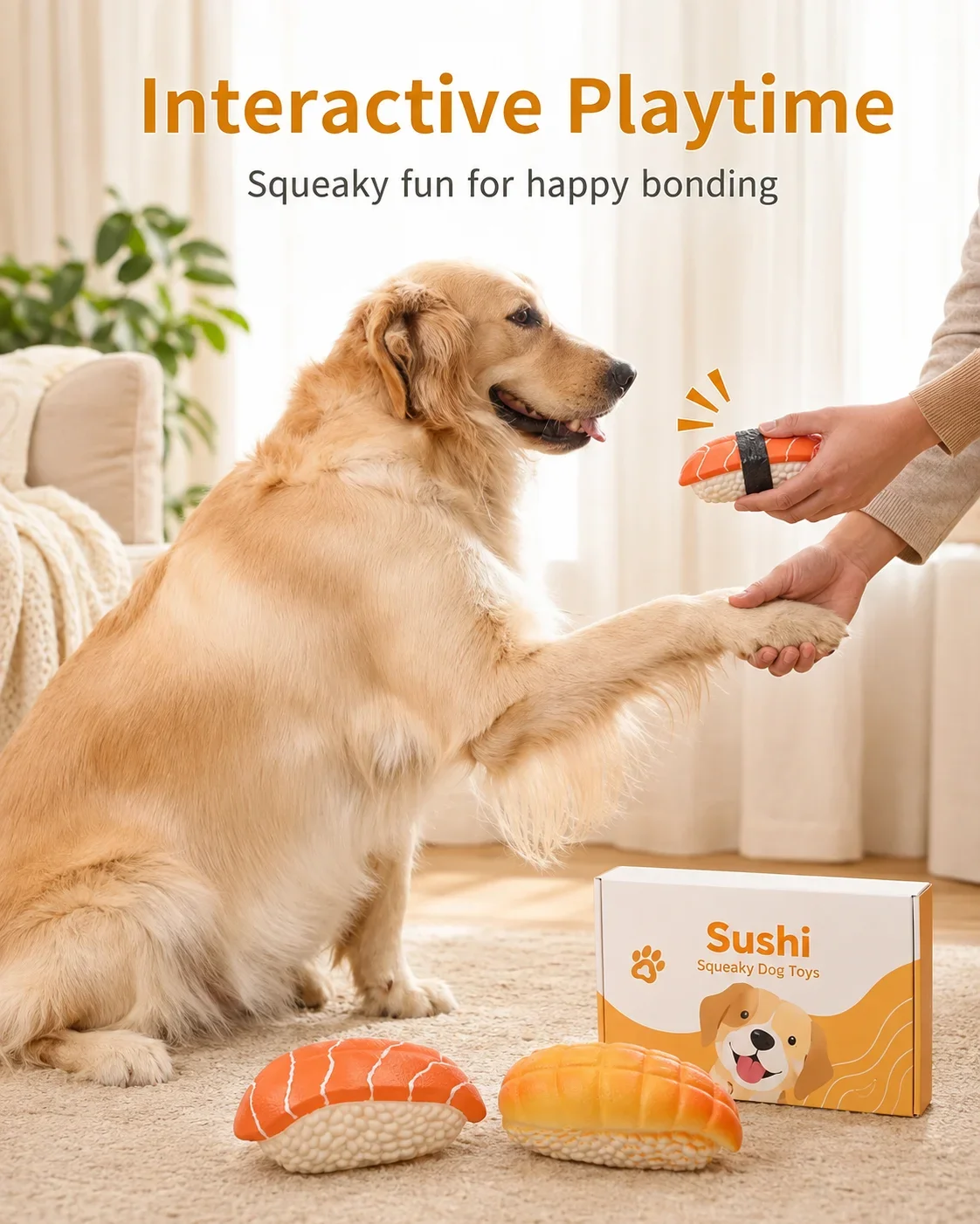 Latex Sushi Squeaky Toy, Durable Chew Resistant Dog Toy, Interactive Play Toy for Teeth Cleaning