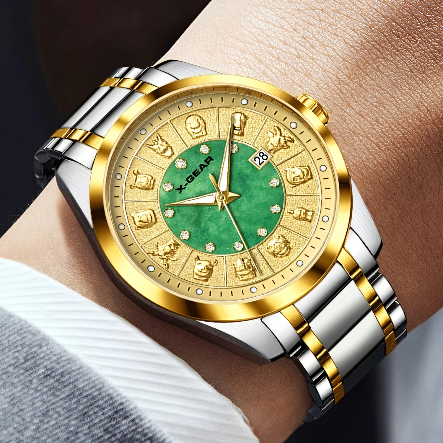 ساعة X-GEAR للرجال كاجوال كوارتز بإبزيم من الفولاذ المقاوم للصدأ مقاومة للماء بتقويم مضيء للرجال
