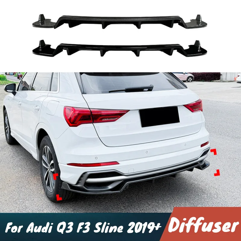 

Для Audi Q3 F3 Sline 2019+ Задний бампер, диффузор, спойлер, крылья, черный карбоновый обвес, внешние тюнинг-аксессуары