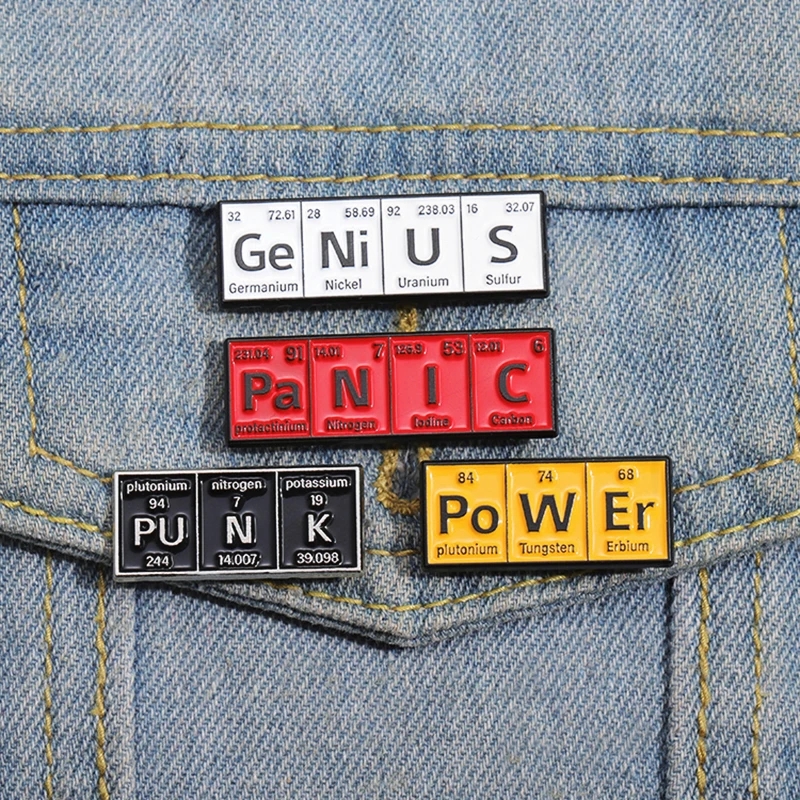 Chemical Element Enamel Brooch, Lapel Badges, Presente de jóias para estudantes e amigos, Custom PO, W ER GE NI U S, Punk e Pines, Assunto