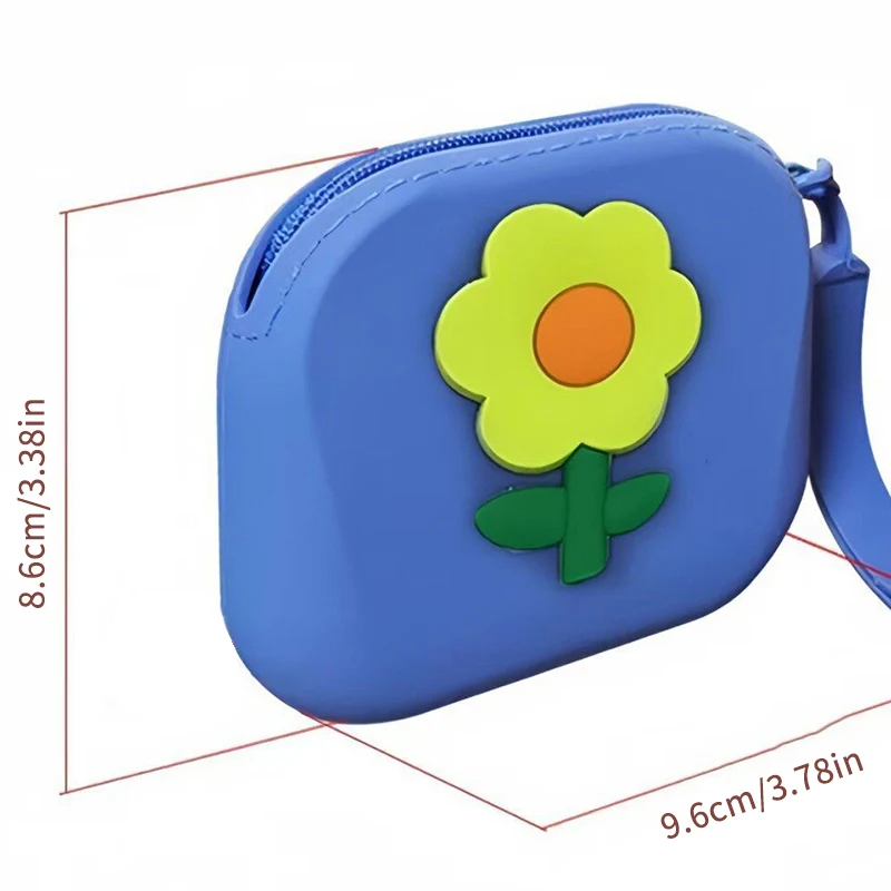 

Flower Silicone Storage Bag With Lanyard Square Coin Purse Waterproof Multifunctional Mini Wallet Earphone Storage