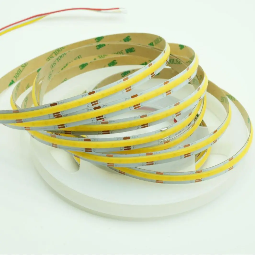 12V 24V 5mm 8mm 10mm LED Cob CCT Strip Dual Color Dimmable Flexible Soft Tape High Density Three Color Temperature 2700K-6500K