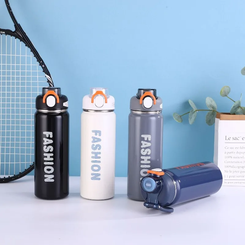 680ml 316 Stainless Steel Sports Water Bottle, One-Click Pop Flip Lid Leakproof Vacuum Insulated Thermos for Gym Hiking Travel