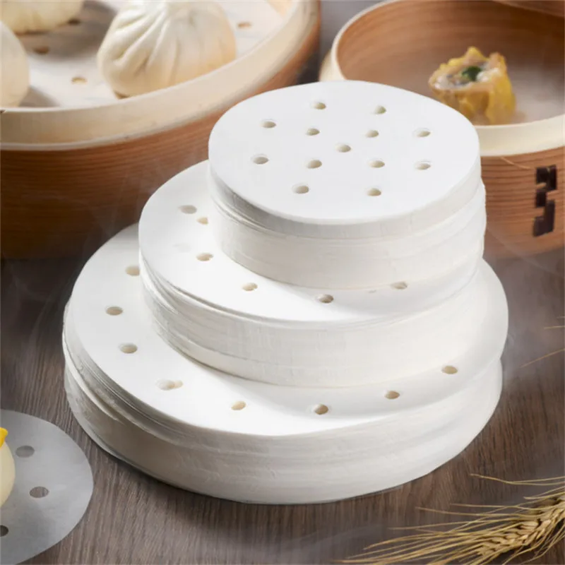 100pcs Round Steamed Bun Papers With Holes Non-stick Household Snack Bread Cake Steamer Oil Paper Pads