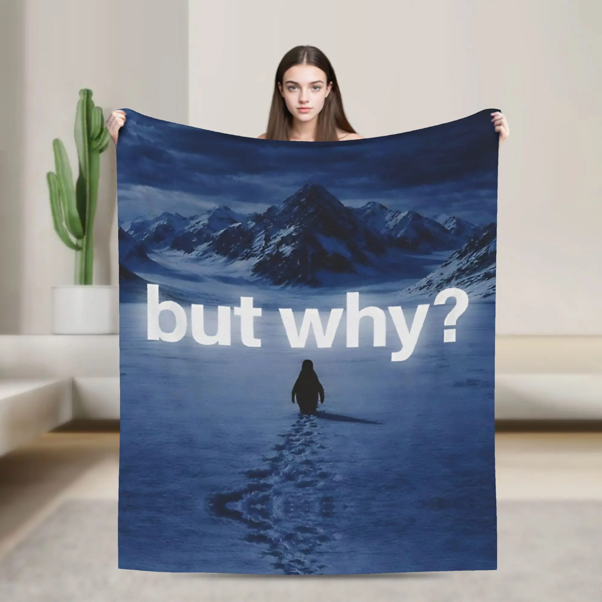 

Nihilist Penguin and Mountain But Why Meme Blanket Flannel Awesome Soft Throw Blanket for Bedding Lounge Textile Decor,