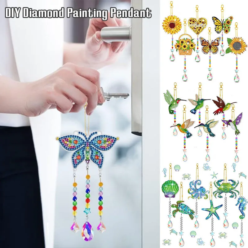 DIY Diamond Painting Suncatcher Wind Chime Pendant Double Sided Hanging Ornament Bedroom Window Decoration Pendant Handmade Gift