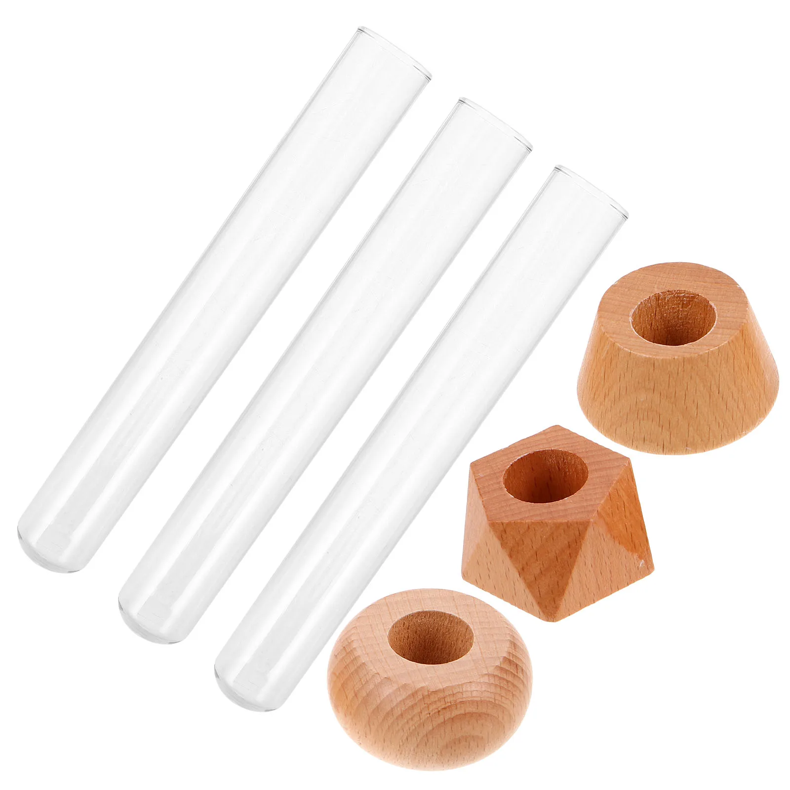 

3Pcs Clear Hydroponic Glass Planter Vase with Wood Stand Desktop Propagation Station for Home Office Decoration