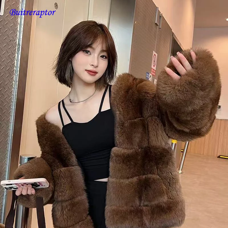 

Buitreraptor Winter Faux Fur Coat Women Brand Fashion Fluffy Fox Fur Outerwear Overcoat Girl Street Style Furry Warm Jacket