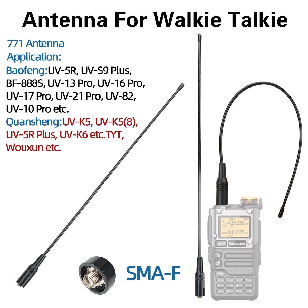 ABBREE AR 771 SMA antena hembra de doble banda 144/430MHz para Baofeng UV 5R S9PLUS UV 13 21Pro Quansheng UV K5 Walkie Talkie NA771