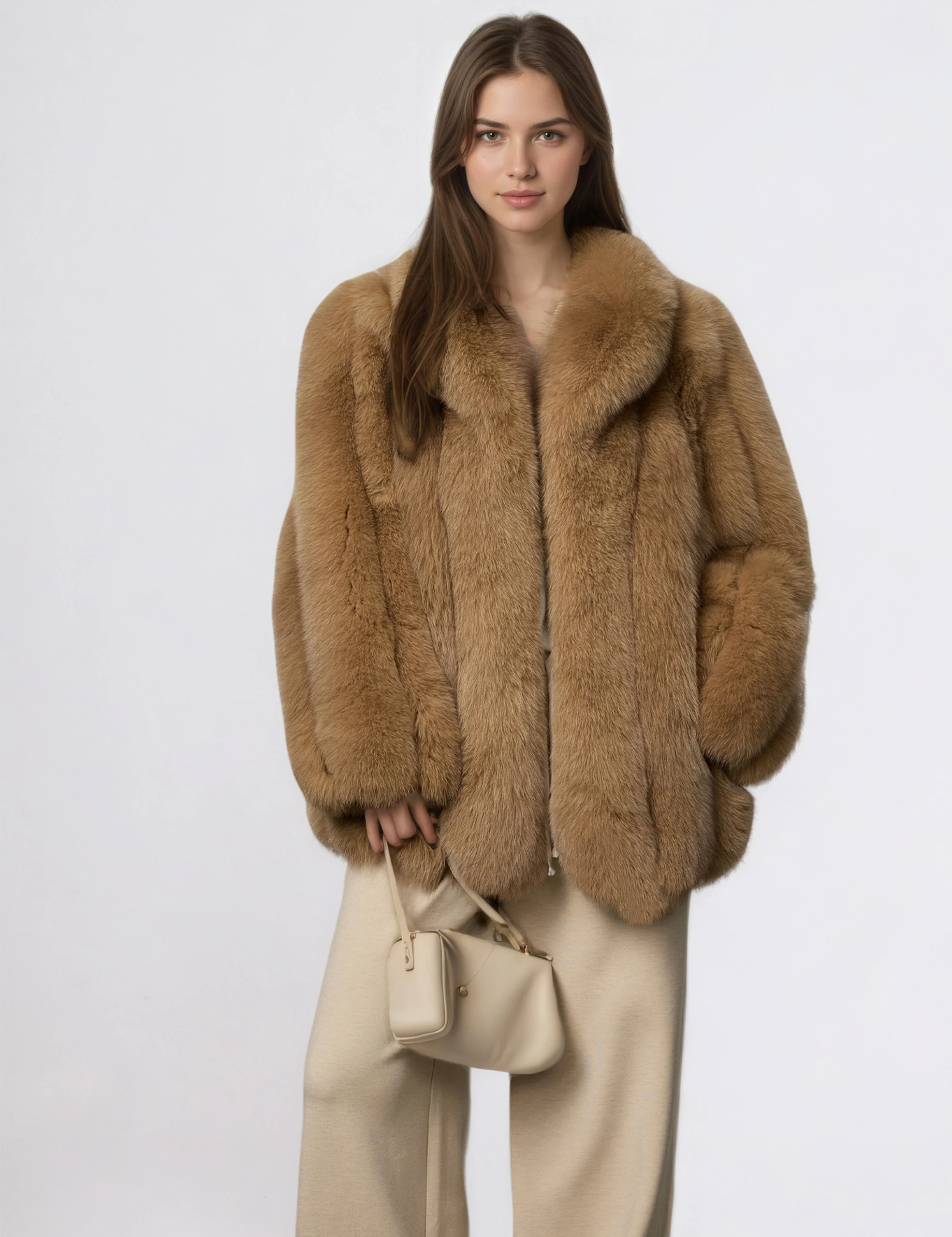 سترة جديدة لشتاء حار لعام 2025 من فرو الثعلب الحقيقي معطف نسائي من الفرو الطبيعي بأكمام طويلة معطف خارجي ملابس خروج عصرية