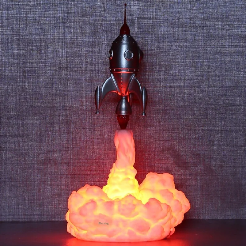 3d Printed Rocket Night Light Creative Desk Lamp Space Themed Decorative Light Art Craft Ornament For Home Bedroom Office Use