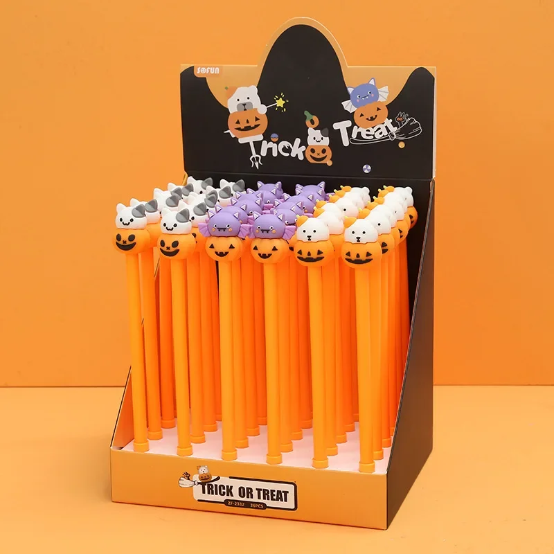 16PCS  Halloween Push Rollerball Pen Pumpkin Silicone Test Pen Student Stationery Shop Black Pen Factory Wholesale