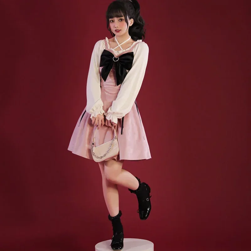 Robe Lolita Rose avec Nministériels d pour Femme, Tenue de Cosplay, Style Kawaii, Gothique, Noir, Sexy, FibrY2k