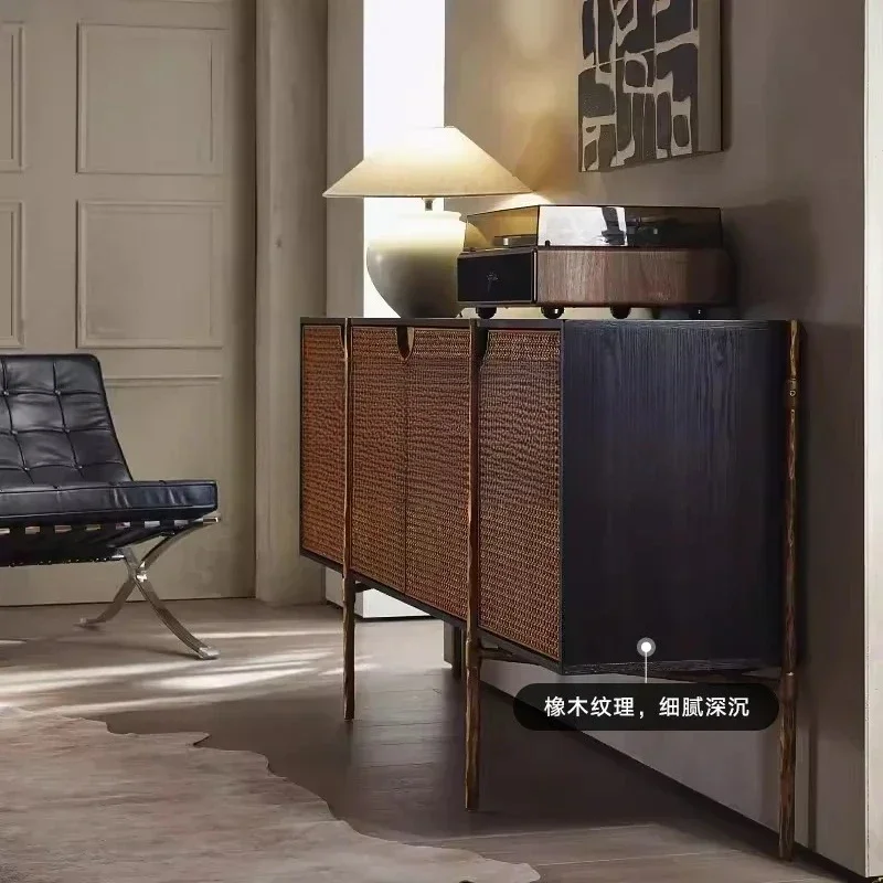 AAModern Simple Forged Cast Iron Art Dining Side Cabinet In The Ancient Style Retro Old Rattan Storage Cupboard