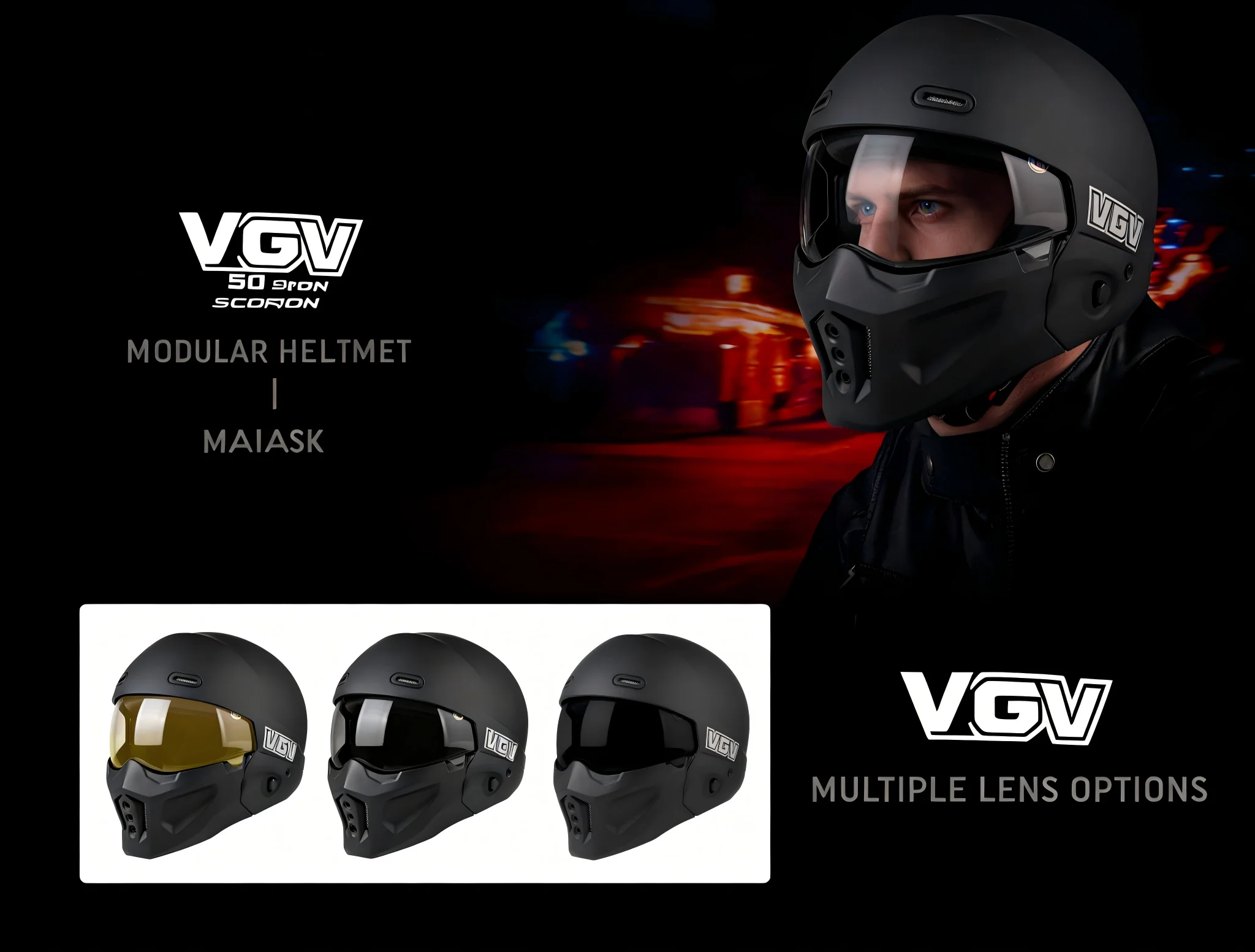 

Мотошлем DOT-сертифицированный, персонализированный, с двойной конструкцией для полной защиты лица, легкий и дышащий.