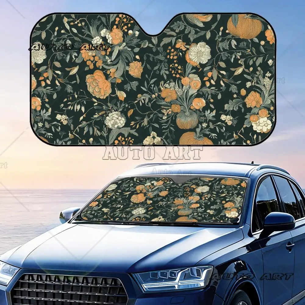 Vintage Botanical Floral Sun Visor Foldable Universal Car Windshield Sun Shade UV Protection Heat Insulation Foldable Cover
