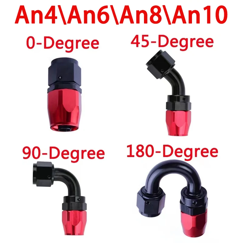 Universal Red Black AN4 AN6 AN8 AN10 Straight 45 90 180 Degree Oil Fuel Swivel Hose End Fitting Oil Hose End Adaptor Kit